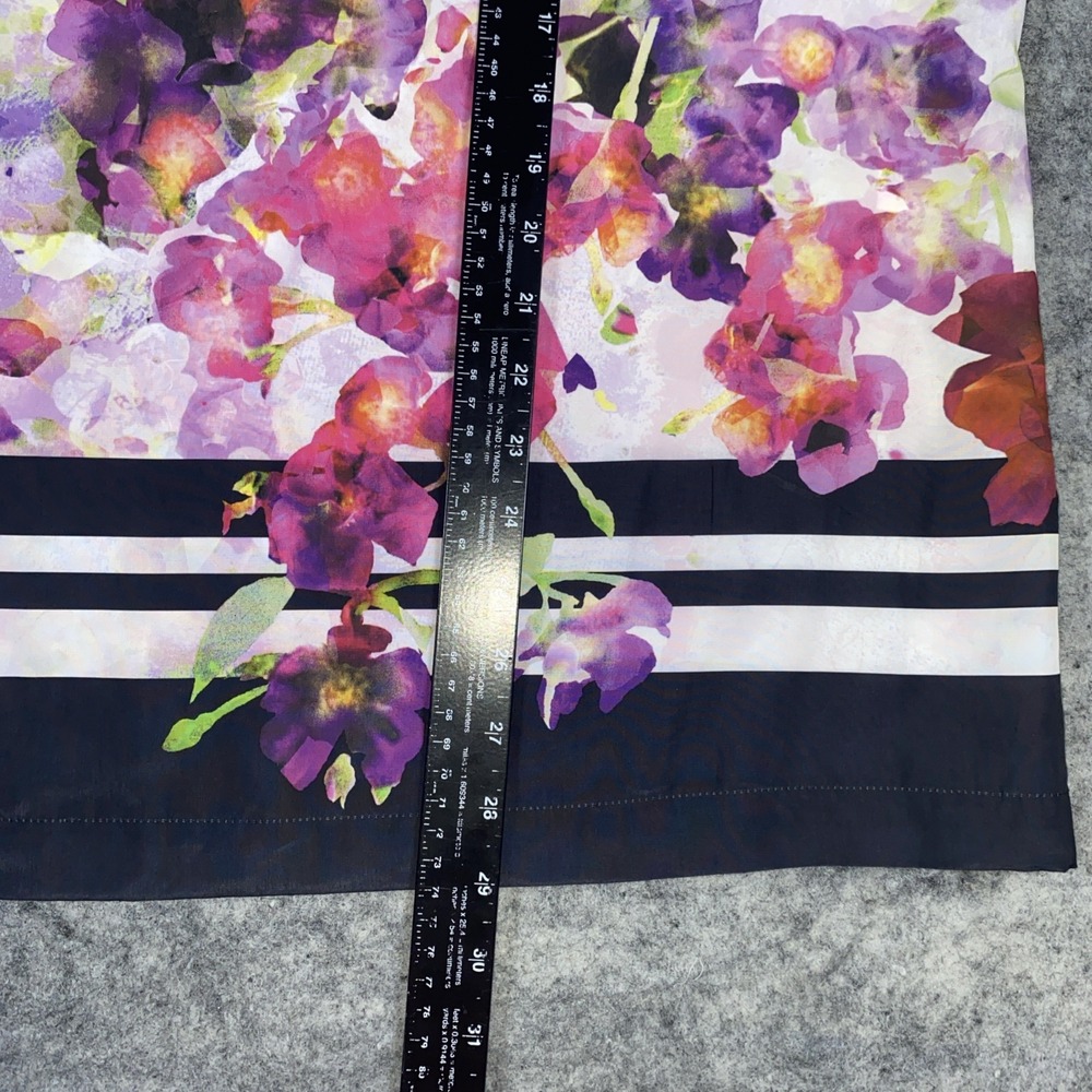 Liz‎ Claiborne Blouse Women's 3X Colorful Floral Black Striped Keyhole Closure - Picture 6 of 10